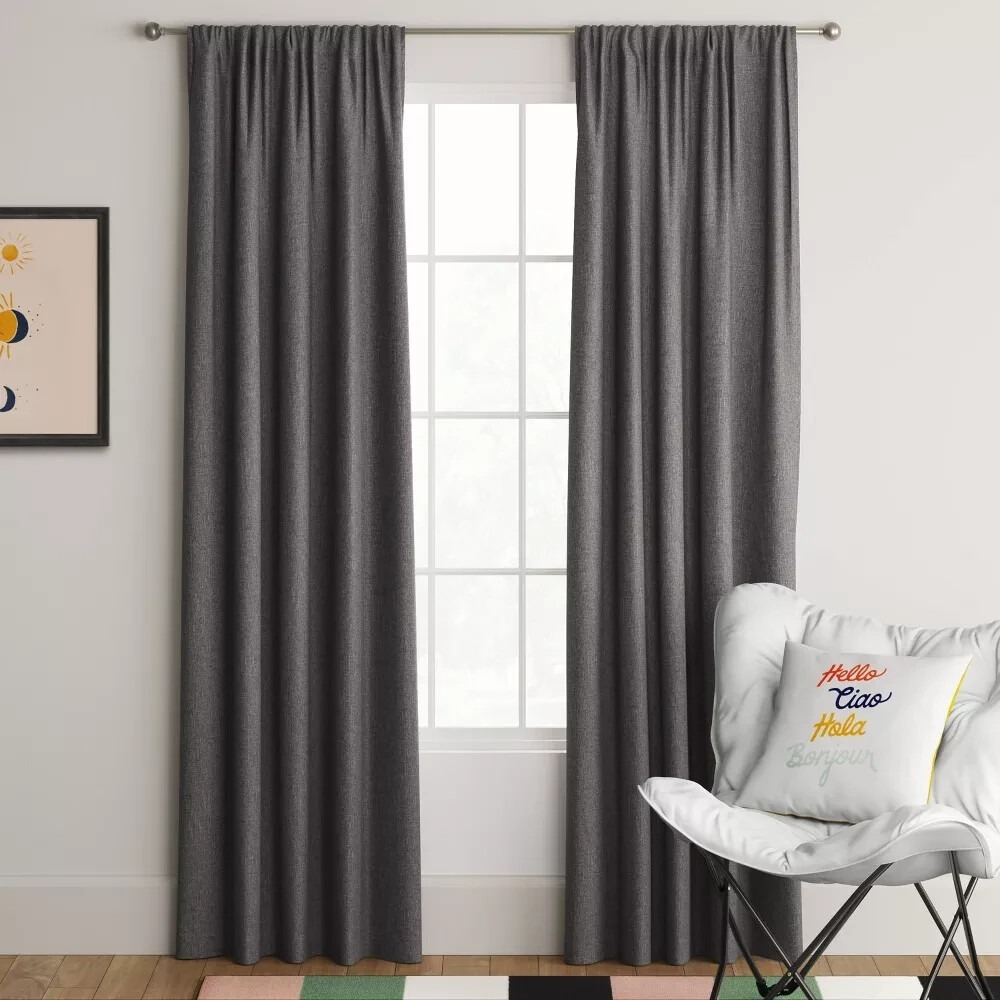 ⚡1 pc Room Darkening Heathered Window Curtain Panel - Room Essentials Dark Gray